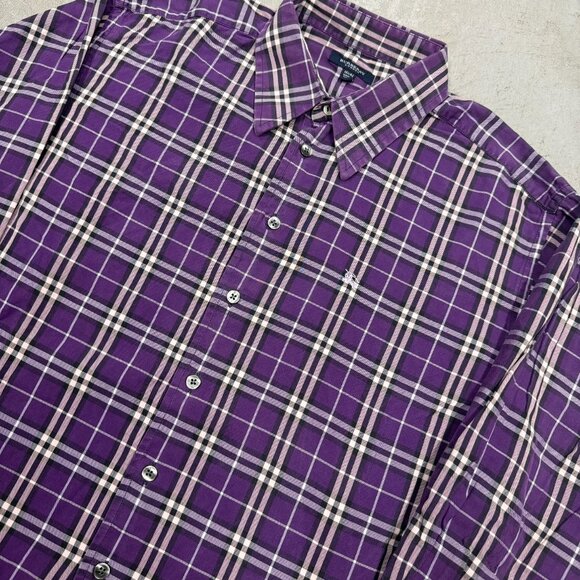 Burberry London Dress Shirt Purple Made in UK Check Logo Cotton 42 16 1/2 Large - Picture 3 of 10